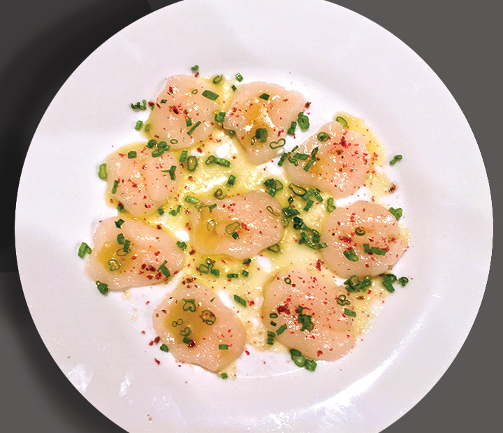 Crudo of Diver Scallops with Chives & Pink Peppercorns