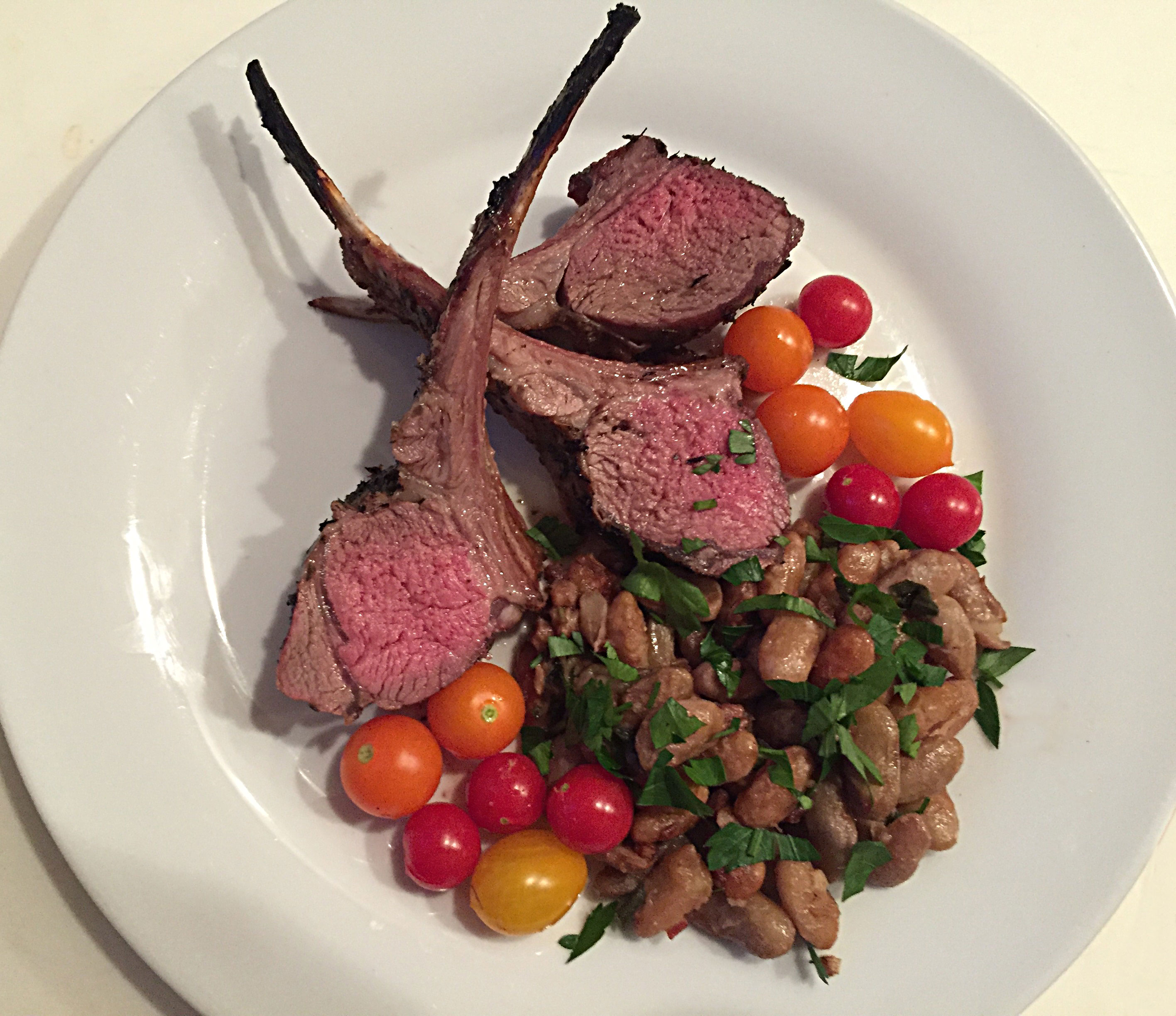 Loin Lamb Chops with Cranberry, Beans & Heirloom Tomatoes